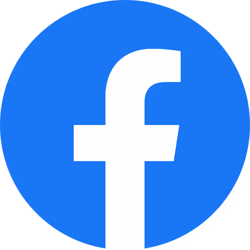 Facebook logo with a white lowercase 'f' on a blue circular background.