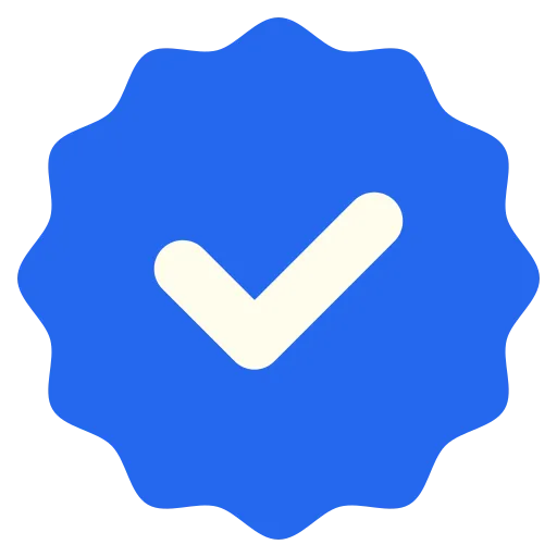 Blue verification badge with white checkmark.